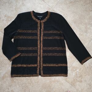 Like New Ming Wang L Knit Jacket Black And Caramel Texture And Stripes